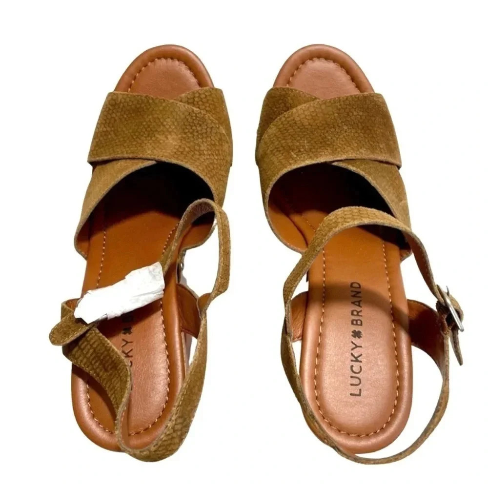 NWOT Lucky Brand Leather Slingback Wooden Pumps Size 10 - Picture 3 of 6